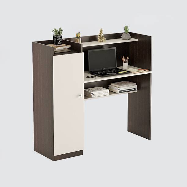 FURNEASER Florian Computer Office Table with BookShelf, WFH Workstation Desk, Engineered Wood Study Table