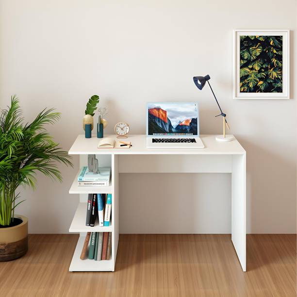FURNEASER Qualish Computer Table with 3 Shelf, Workstation WFH Laptop Table, Engineered Wood Study Table