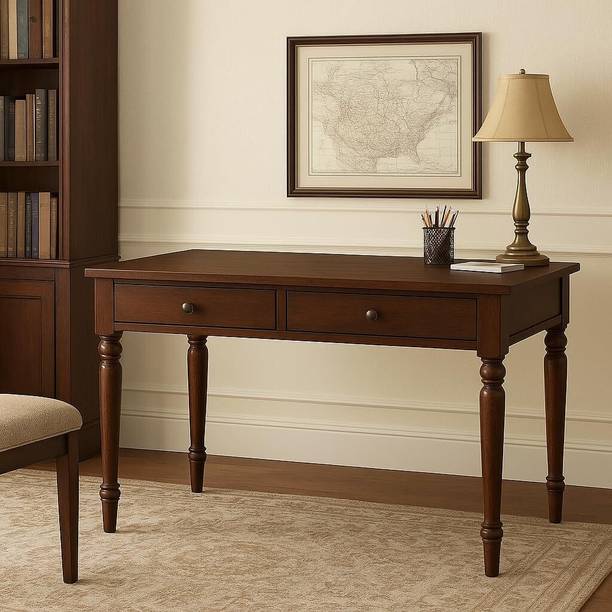 The Lovely Creation Sheesham Wood Study Desk with 2 Drawers Compact Writing Desk Solid Wood Office Table