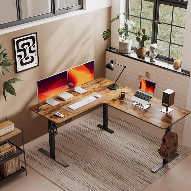 TEKAVO L Shaped Height Adjustable Frame Engineered Wood Multipurpose Table