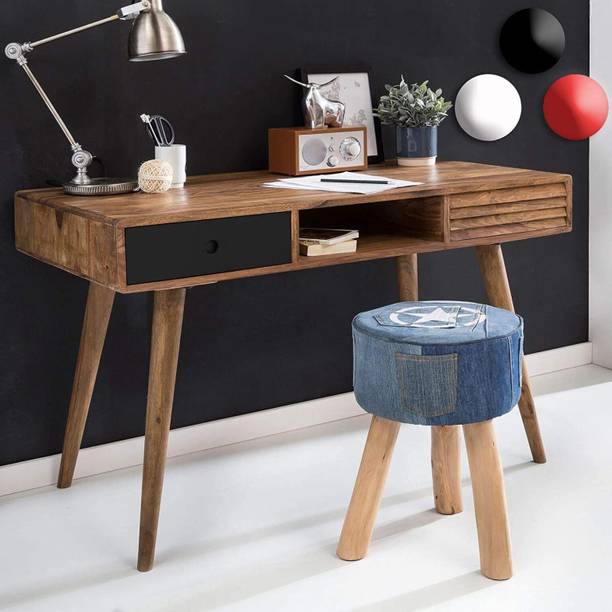 Dev Signature Solid Wood Study Desk For Study Room | Study Desk With 2 Drawers & Open Shelf Storage | Pure Sheesham, Black & Natural Brown Finish Solid Wood Study Table