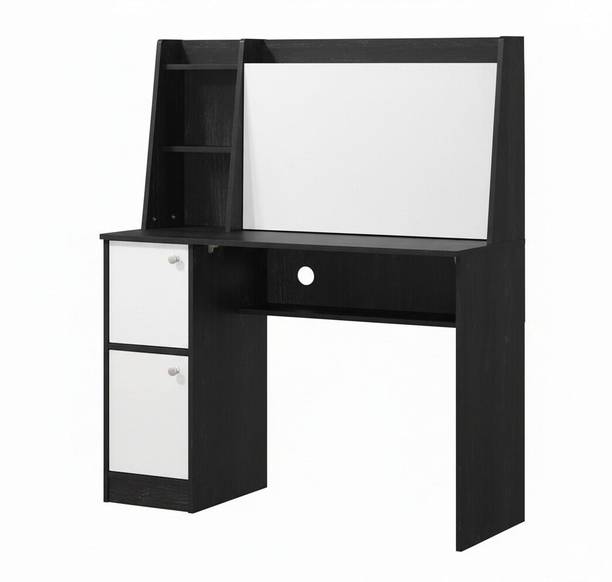 SamT Modern Study Desk with Cabinet & Hutch | MDF Workstation (Black & White) Engineered Wood Study Table