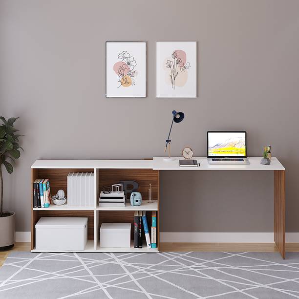 FURNEASER Maggen Computer Office Table with BookShelf, Workstation, Foldable Study Table, Engineered Wood Study Table