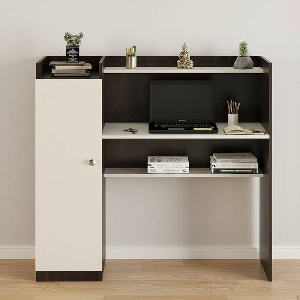 FURNEASER Florian Computer Office Table with BookShelf, WFH Workstation Desk, Engineered Wood Study Table