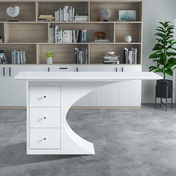 NG Decor 55.1" Modern White Rectangular Office Desk with Drawers Engineered Wood Office Table