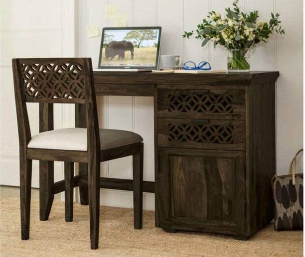 WOODSTAGE Sheesham Wood Table with Chair 2 Drawer and 1 Cabinet Storage For Study Room Solid Wood Study Table