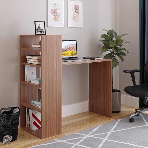 WOODWIDER Remi WFH Computer Table & Gaming Desk with Bookshelf, Engineered Wood Study Table