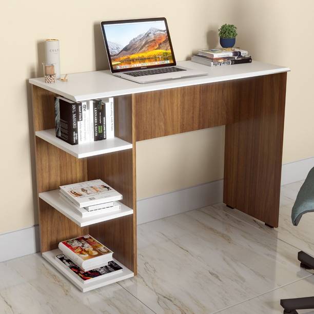 neuspace Venus Study Table with 3 Tier Open Bookshelf Lower Storage Engineered Wood Study Table