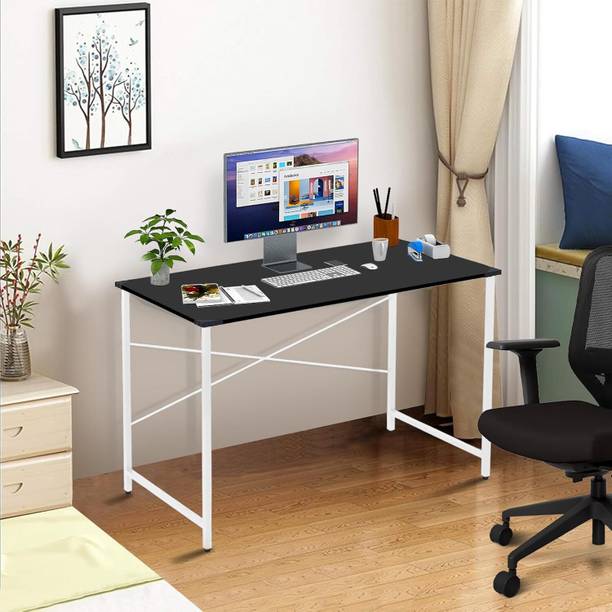 wow craft Study Table for Home | Computer Desk Black with White Legs | 91x60x77 cm Engineered Wood Study Table