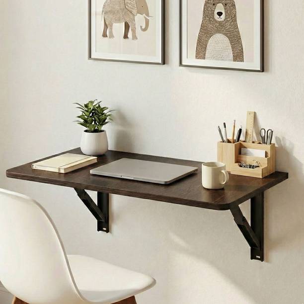 xoxl Wall Mounted Folding Table Foldable Study & Laptop Desk (30 x 18 Inch) Brown Wood Portable Laptop Table