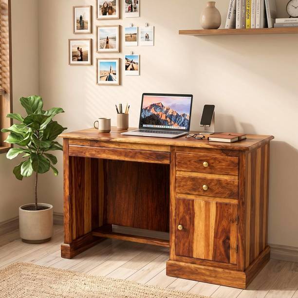 SONA ART & CRAFTS Carmel Lite Wooden Study Table with 1 Door & 2 Drawers Study Desk, Office Table Solid Wood Study Table