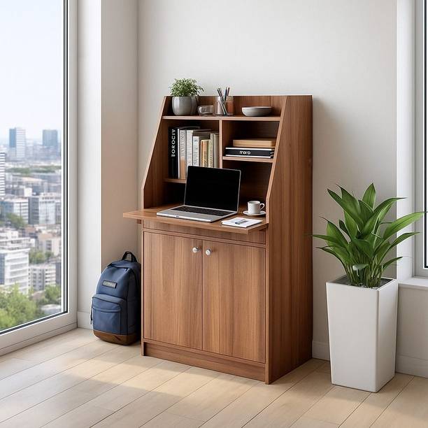 neuspace WOW Laptop Desk with Cabinet & Top Storage Shelves Engineered Wood Study Table