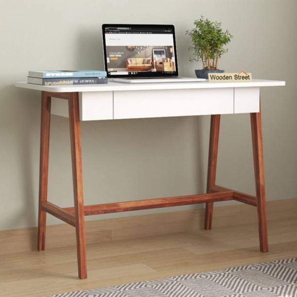 Wooden Street Ambra Study Table with Frosty White Drawer (Honey Finish) Engineered Wood Study Table