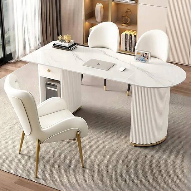 NG Decor Solid Wood Top Metal Base Writing Desk Sintered Stone Stone Study Table