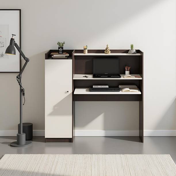 FURNEASER Florian Computer Office Table with BookShelf, WFH Workstation Desk, Engineered Wood Study Table
