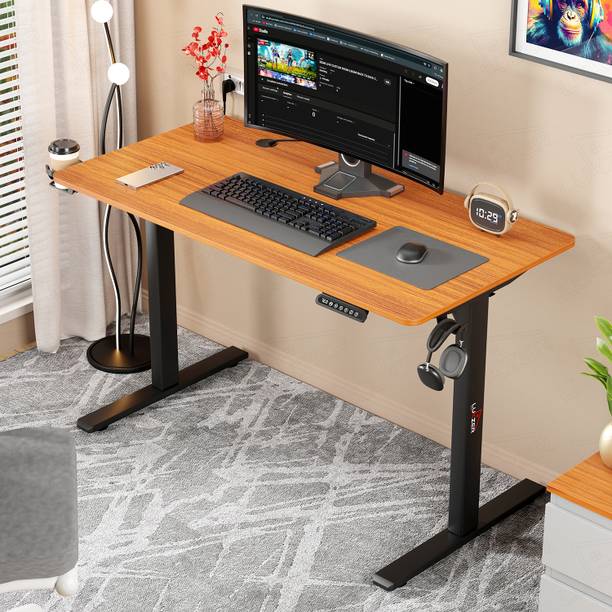 LUKZER Electric Height Adjustable Study Table Sit Stand Desk (EST-003) Engineered Wood Office Table