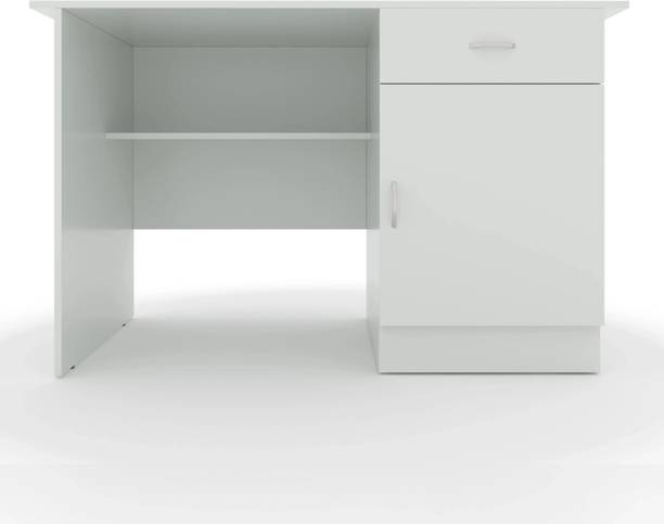 CREATIVE QUBE Matte Finish Free Standing Compact Modern Computer Desk with Drawer&Cabinet Engineered Wood Office Table