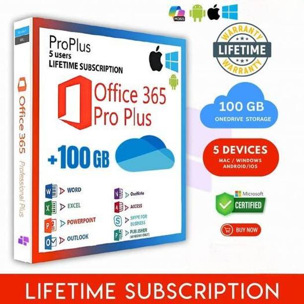 MICROSOFT Office 365 5 User PC|Mac/iOS/iPad/Android & (100 GB Storage)