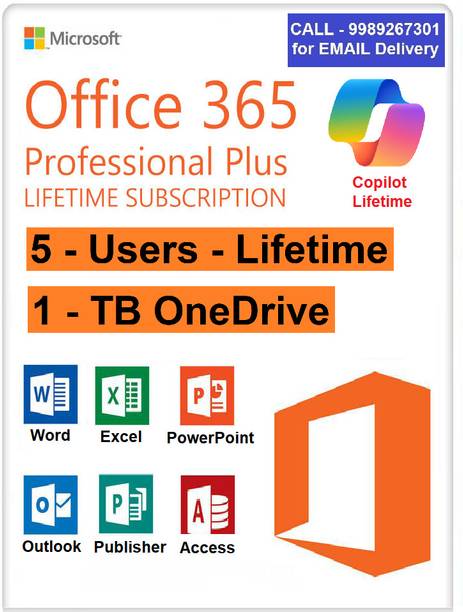MICROSOFT Office 365 Professional Plus (5 User)(100 GB) Lifetime (PC-MAC-ANDROID-IOS-IPAD)