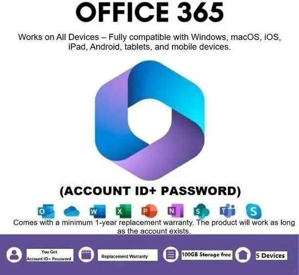 SoftwareXDA MICROSOFT Office 365 5 User & 100 GB Storage { PC-MAC-ANDROID-IOS-IPAD-Tablet}