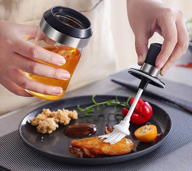 HELOVIA oil bottle with Brush for Ghee, Butter, Oil Jar plastic Round Pastry Brush