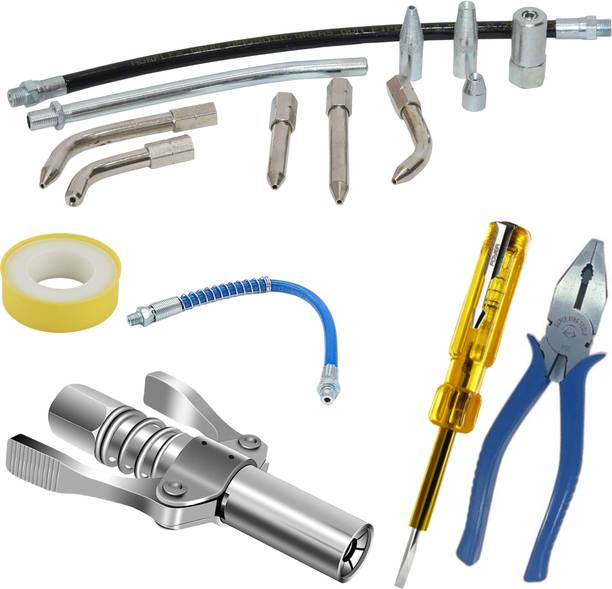 TOOLBUX 11Pc Grease Gun Nozzle Set, Tester, 8 Inch Plier, Quick Lock Coupler Tool Manual Sprayer
