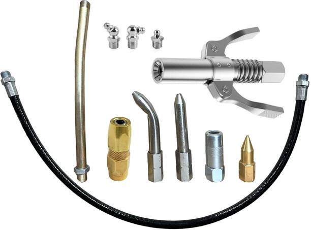 EPITECH MART Grease Gun Coupler 10000 Psi Quick Release With 18inch Pipe, 9Pc Grease Nozzles Manual Dispenser