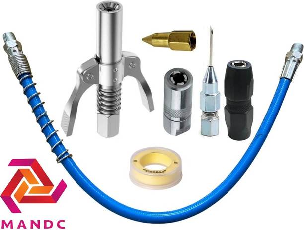 MANDC Grease Gun Coupler With 4Pc Grease Gun Adaptor, 15inch Flexible Pipe Manual Dispenser