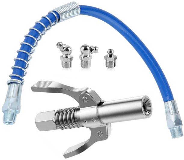 EPITECH MART Grease Gun Coupler with 12 inch Blue Flexible Pipe, Oil Nozzle Manual Dispenser