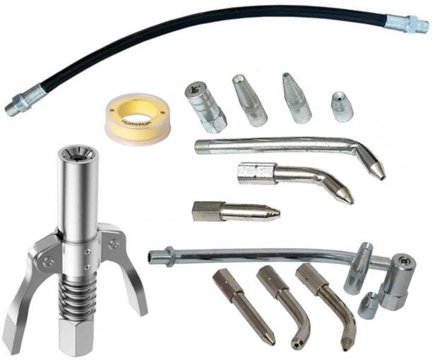EPITECH MART Grease Gun Coupler With 12' Pipe,7pc Round, 7pc State Nozzle, 1pc Teflon Tap Manual Dispenser
