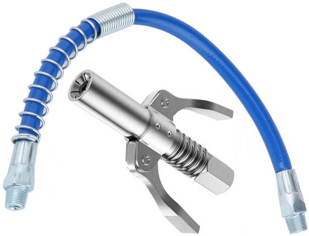 EPITECH MART Grease Gun Coupler Quick Lock & Release With 12inch Flexible Blue Pipe Manual Dispenser