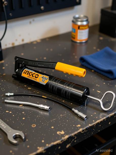 INGCO 400CC / 14Oz Heavy-Duty Grease Gun, with High Pressure Flexible Nylon Hose, Manual Pump