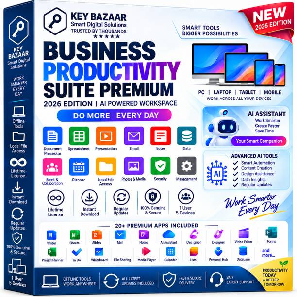 Key Bazaar Pro Plus 2026 AI, 5 Devices, Lifetime, PC & Mobile, 100GB Cloud Microsoft Office 365 (WhatsApp 8100021450) Both 32 and 64