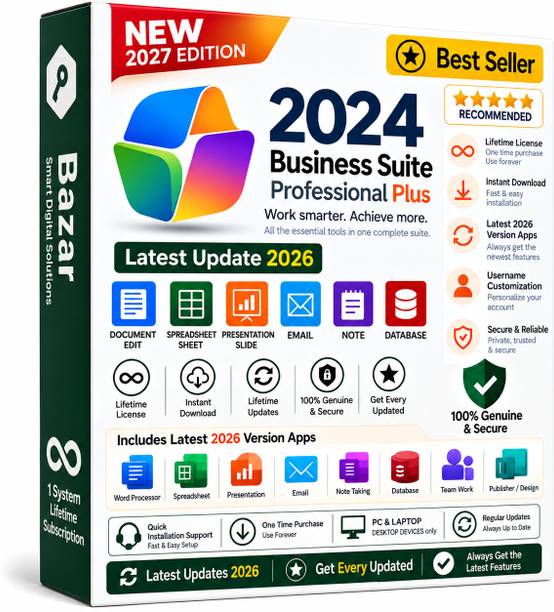 Key Bazaar Microsoft Office Business Professional 2024 LTSC | New 2026 Update 2024 Retail License Key | Windows 10/11 | 1 User/PC | Lifetime Validity