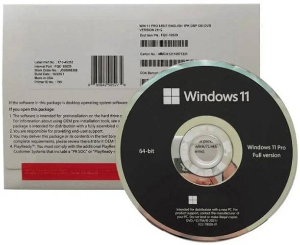 MICROSOFT Windows 11 Pro DVD Box Lifetime ( 1 PC ) Transferable Hardware Pro 64 Bit