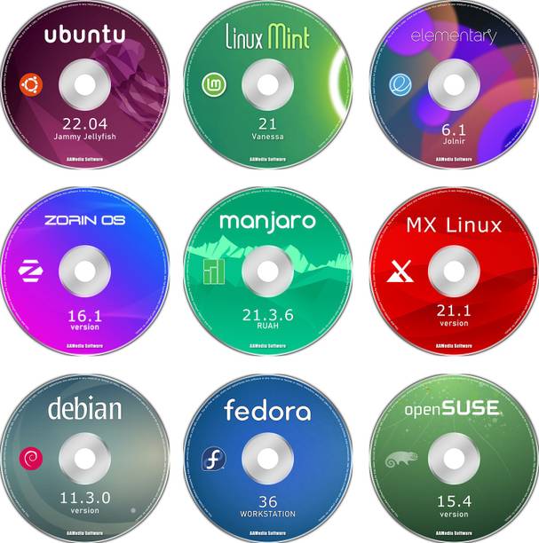 TekyMeky 9 Most Popular Linux Distros on 9 DVDs Ubuntu Mint Zorin manjaro SUSE debian LATEST 64