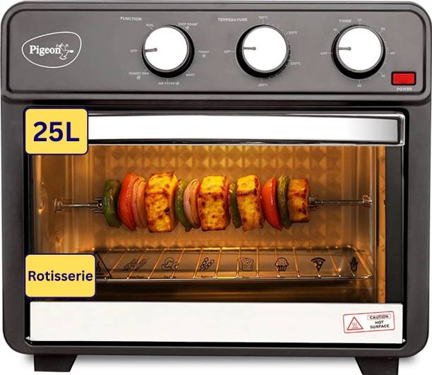Pigeon 25-Litre OTG + Air Fryer | Power Efficient | 25L Large Capacity | Oven Toaster Grill OTG HANA 19004513, Black