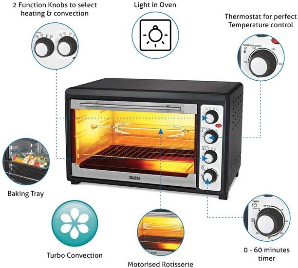 Glen 60-Litre OTG Rotisserie Convection Fan Capillary Thermostat 5060 Oven Toaster Grill (OTG)  (Black)