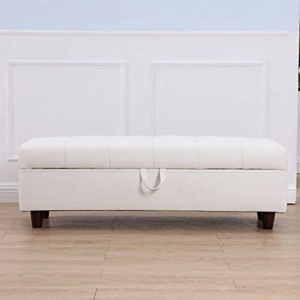 MAJESTIC MART Storage Ottoman Stool Bench in PU Leather for Bed End or Hallway Couch Bench Solid Wood 2 Seater