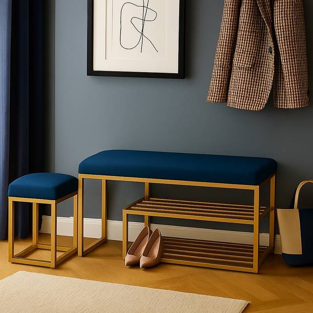 TAXOZY Modern Entryway Bench with Nested Stool & Cushioned Seat Metal 4 Seater