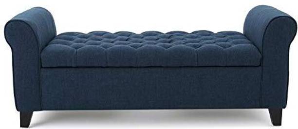India wood mart Wooden Upholstered Storage Bench 2 Seater Sofa Couch Poufffe Storage Ottoman Solid Wood 2 Seater