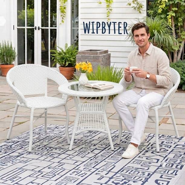Wipbyter ​Outdoor Furniture Set Wicker Chairs & Glass Top Round Table for Balcony, Garden Metal Outdoor Chair
