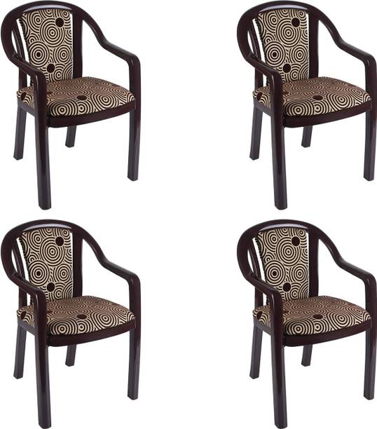 Supreme Ornate Plastic Chair With Cushioned Seat & Backrest|Sturdy Armchair For Balcony| Plastic Outdoor Chair