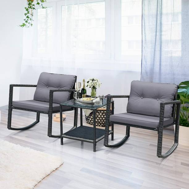 Jiomee Furniture Outdoor-Indoor Rattan Wicker Rocking Chairs Bistro Set Metal Outdoor Chair