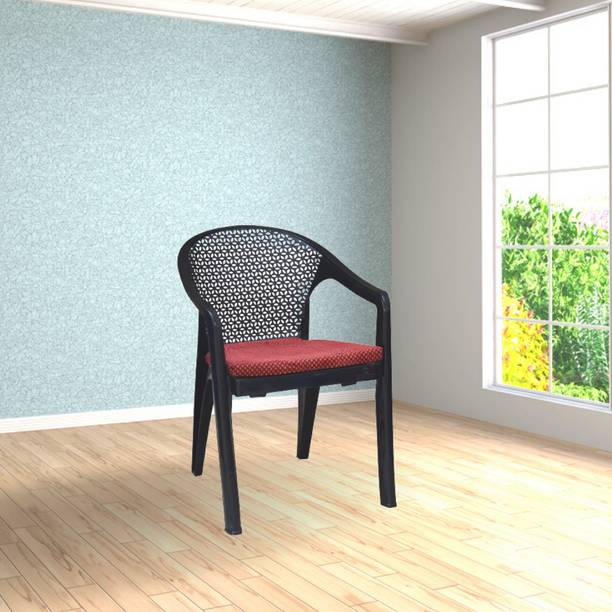 ITALICA Oxy Plastic Arm Chair with Cushion/Glossy Finish Chair for Dining Room/ Plastic Outdoor Chair