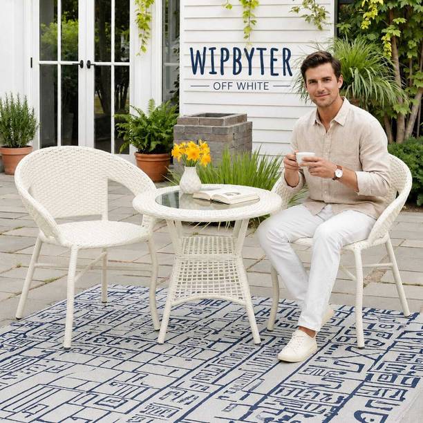 Wipbyter Outdoor Furniture Set Wicker Chairs & Glass Top Round Table for Balcony, Garden Metal Outdoor Chair