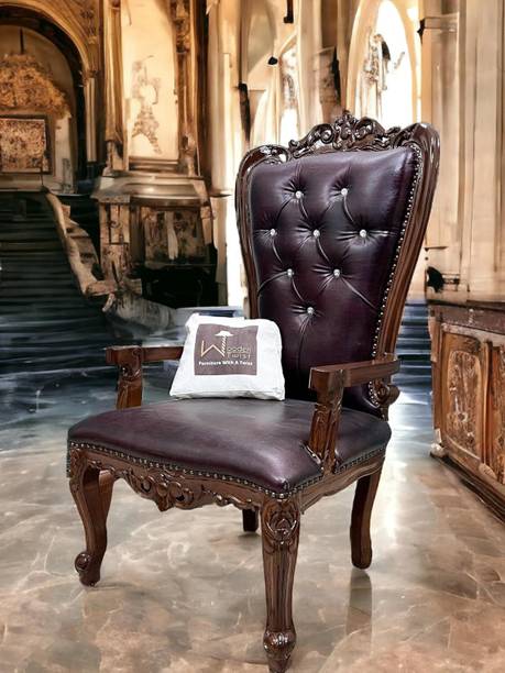 WoodenTwist Hand Carved Teak Wood High Back Throne Chair Solid Wood Outdoor Chair