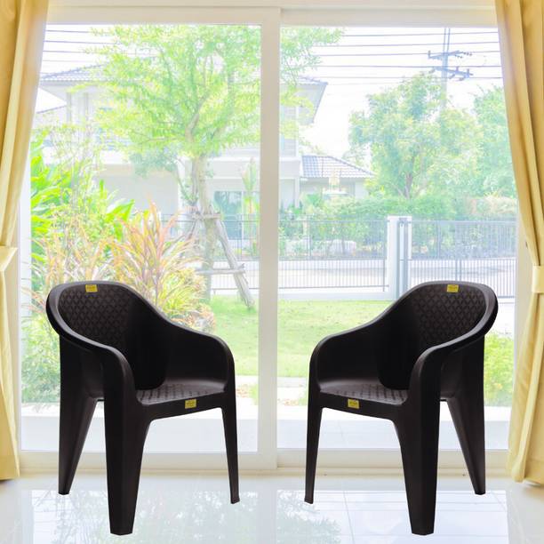FurniGully Plastic Chair, Arm Chair for Home, Living Room Chair, Outdoor Chair Set of 2 Plastic Outdoor Chair