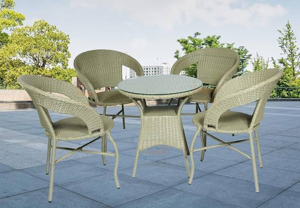 Kimber Street Furniture Rattan Wicker 4-Seater Patio Coffee Chair & Table Set with Glass Top Metal Outdoor Chair