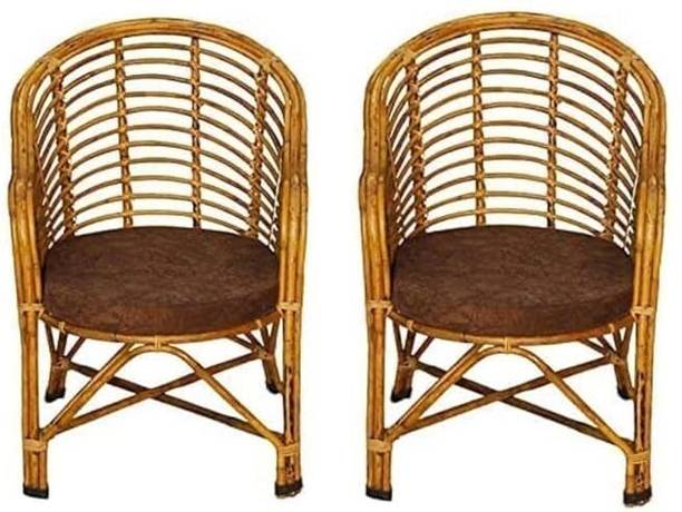 Bhatiacane Bamboo Cane Arm Chair Set of 2 with Cushion | Balcony, Garden & Living Room Cane Outdoor Chair